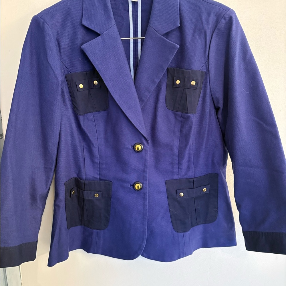 CAbi Purple Blazer with Navy Pocket Accents